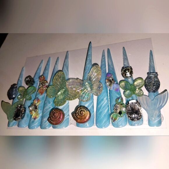 Hand crafted custom luminous 10pc XL stiletto acrylic press on nails sz medium - Picture 5 of 11